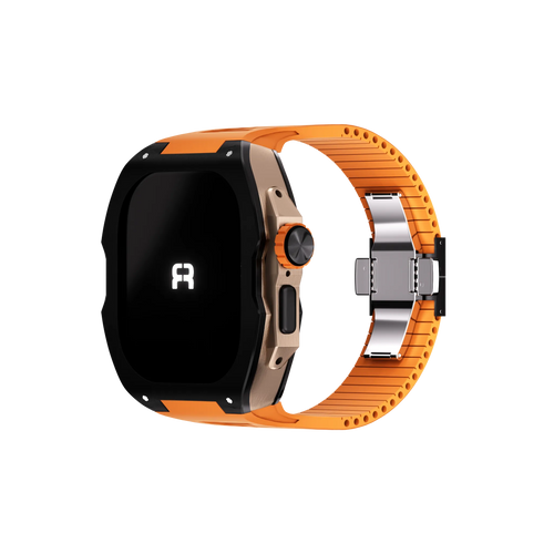 Reqior Apple Watch Ultra Hülle mit integriertem Gummi-Armband (Schwarz/Orange)