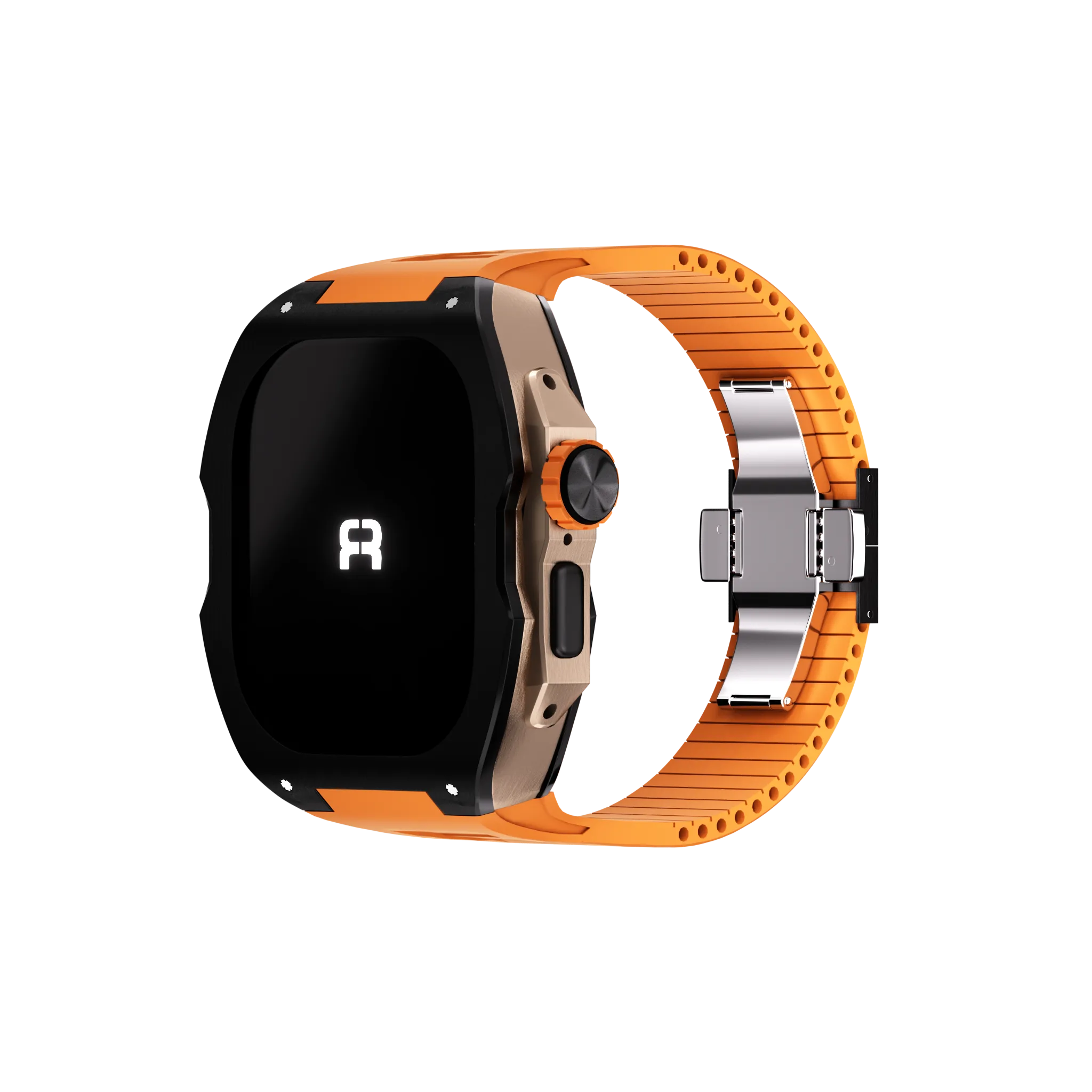 Reqior Apple Watch Ultra Hülle mit integriertem Gummi-Armband (Schwarz/Orange)