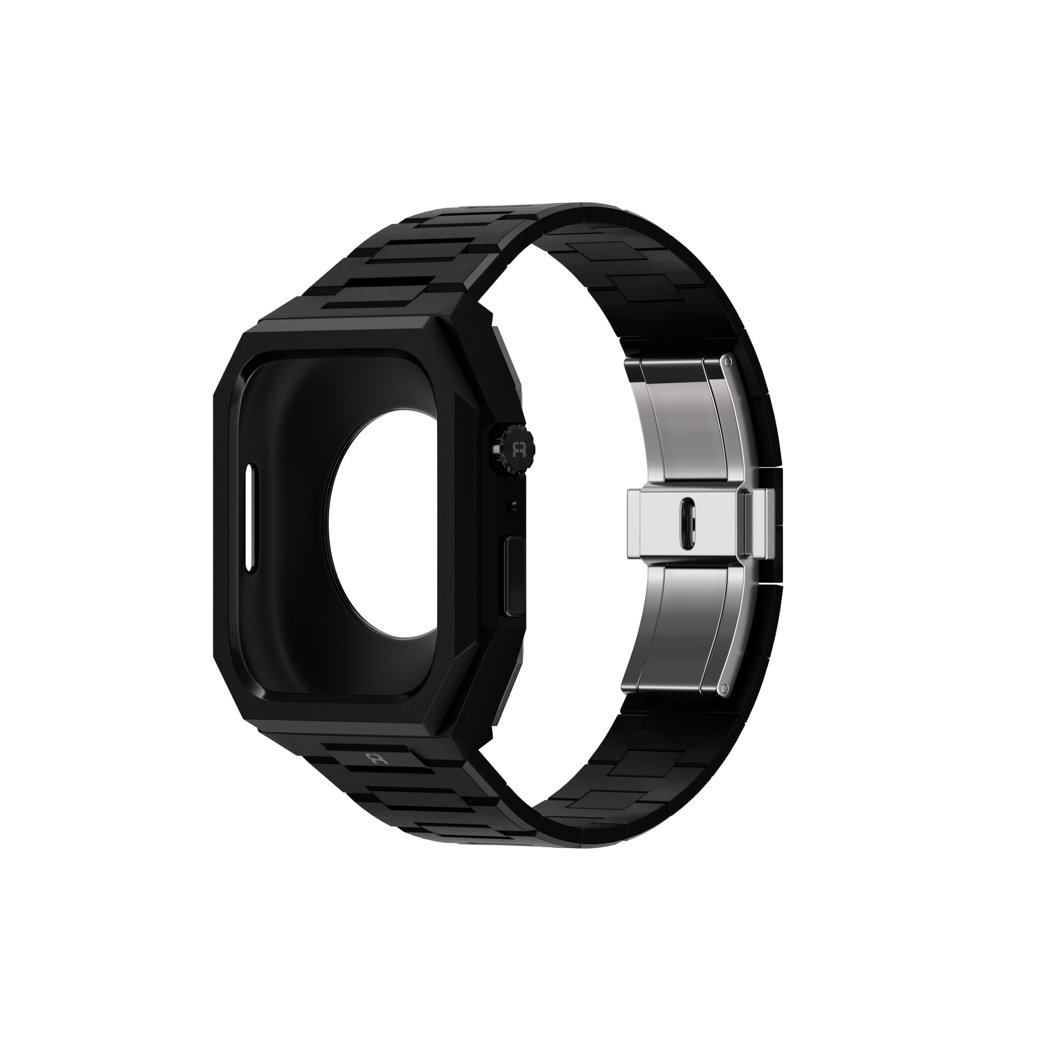 Reqior Apple Watch 45mm Hülle mit integriertem Stahlarmband 'Nautilus' (Schwarz)