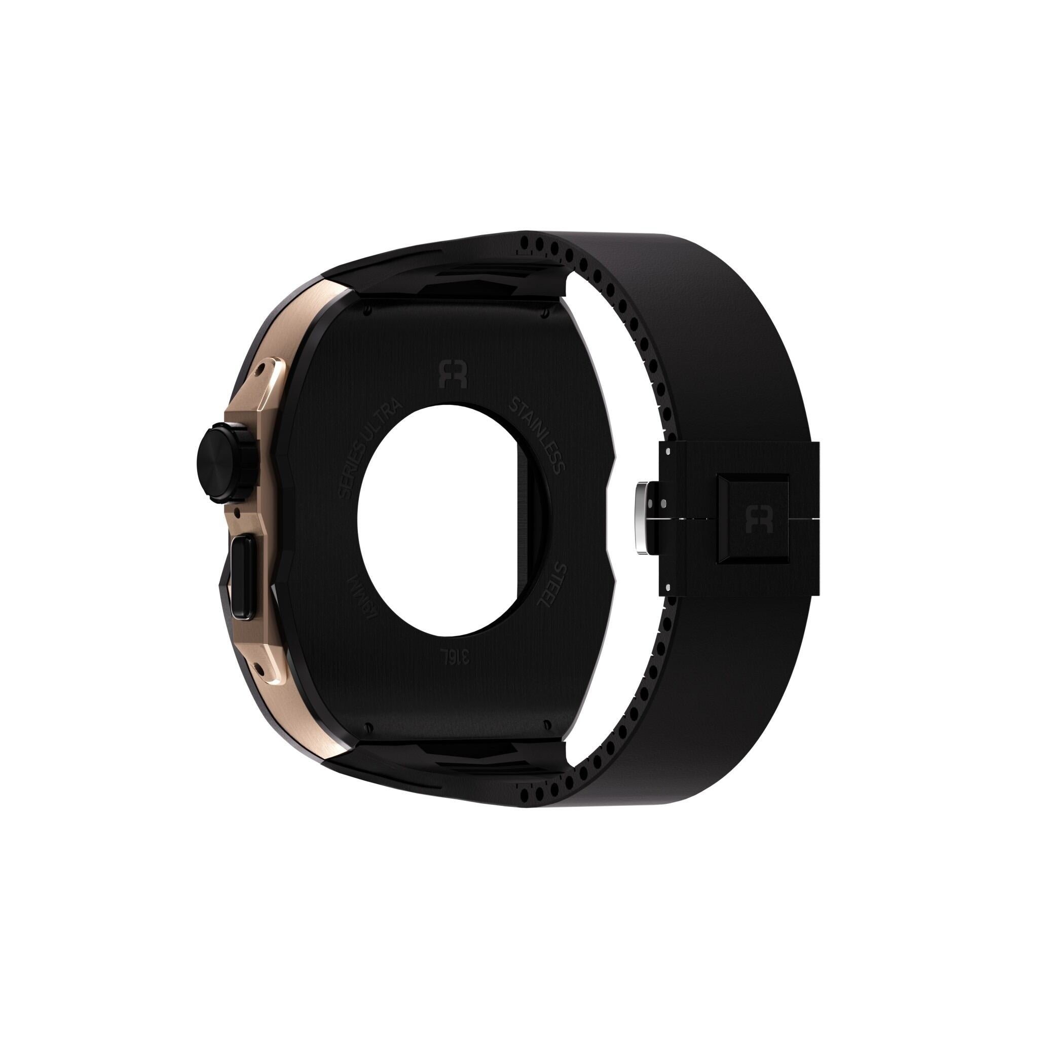 Reqior Apple Watch Ultra Hülle mit integriertem Gummi-Armband (Schwarz/Roségold)