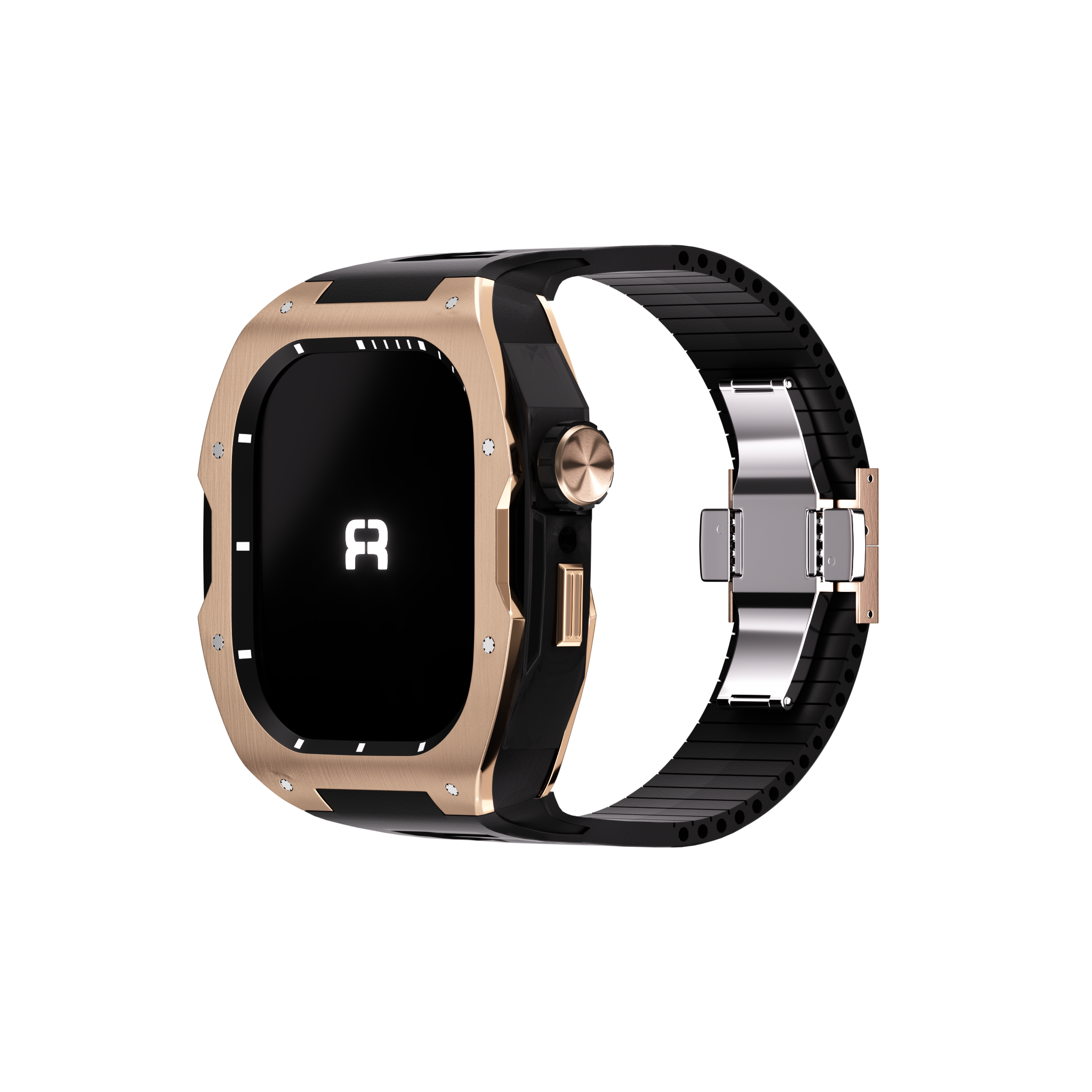 Reqior Apple Watch 45mm Hülle mit integriertem Gummi-Armband (Roségold/Schwarz)