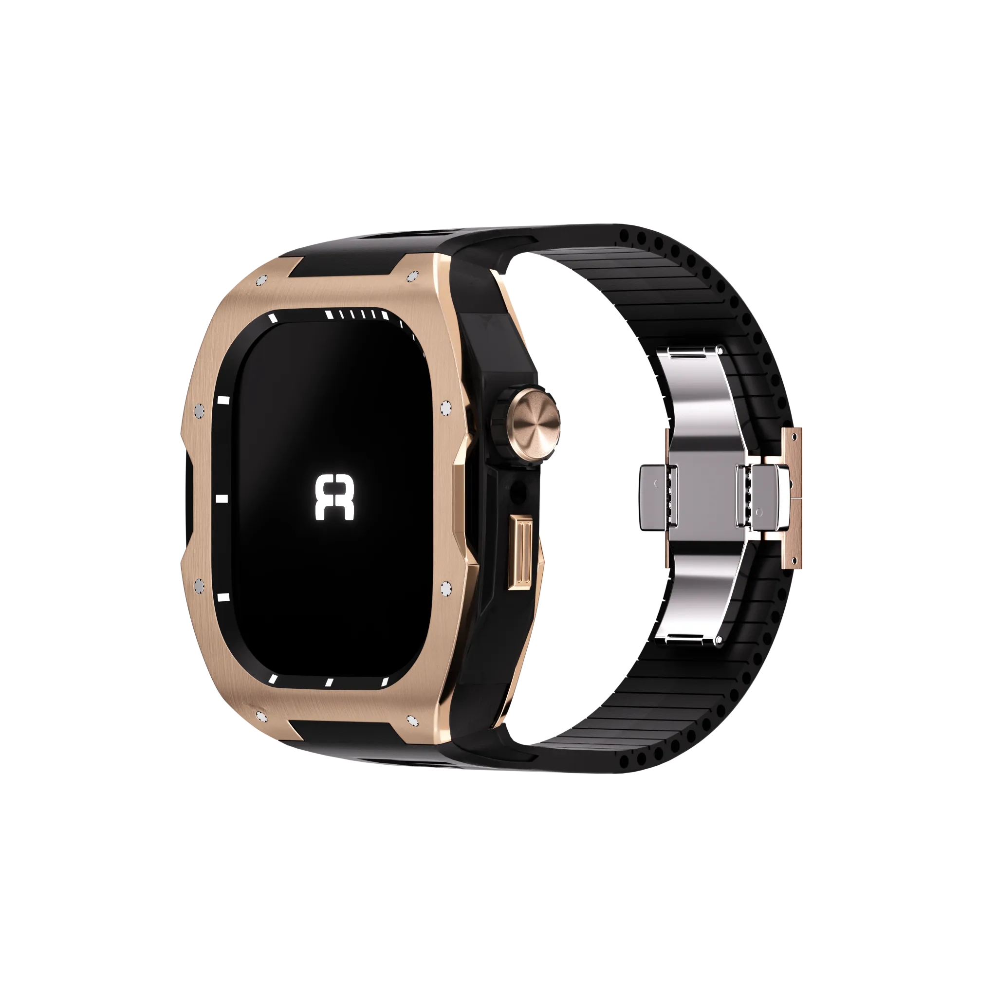 Reqior Apple Watch 45mm Hülle mit integriertem Gummi-Armband (Roségold/Schwarz)