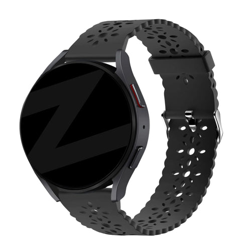 Patterned Silicone Strap, black, on a watch, 3/4 front view
