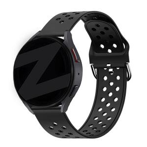 Silicone Sport Strap 'Air', black, on a watch, 3/4 front view