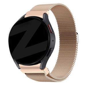 Milanese Loop Strap, rose gold, on a watch, 3/4 front view