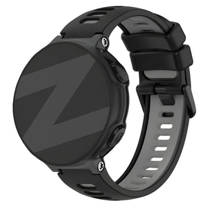 Silicone Buckled Sport Strap, black/grey, on a watch, 3/4 front view