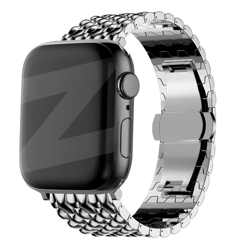 Steel Strap 'Dragon', silver, on a watch, 3/4 front view