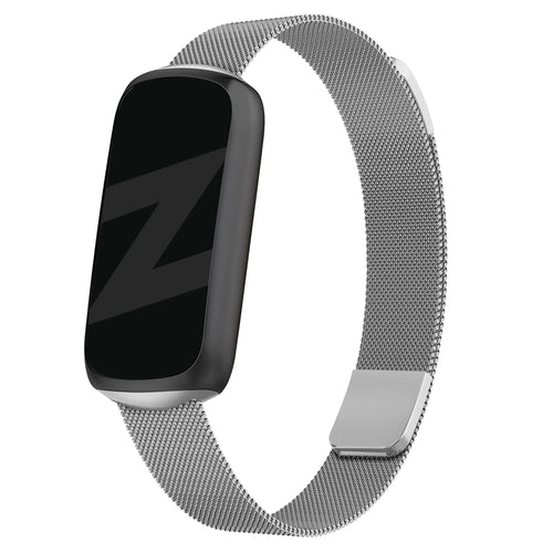 Milanese Loop Strap, silver, on a watch, 3/4 front view