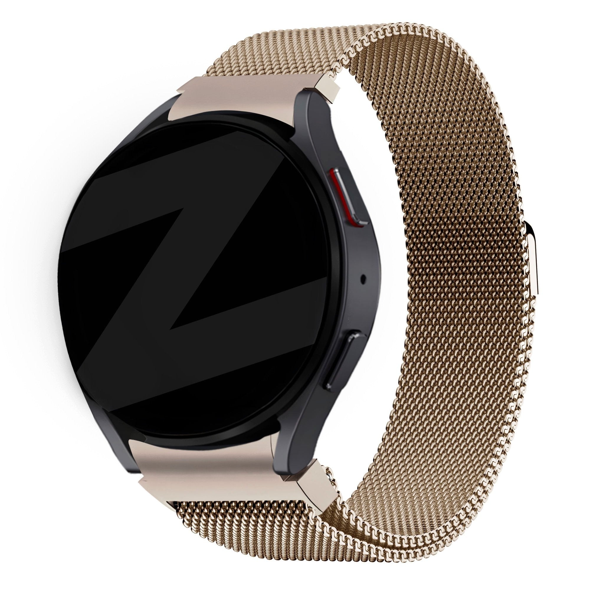 Milanese Loop Strap, champagne, on a watch, 3/4 front view