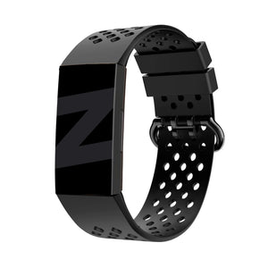 Silicone Sport Strap 'Air', black, on a watch, 3/4 front view