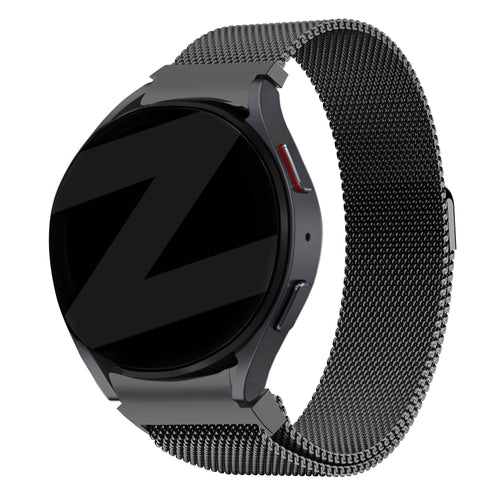 Milanese Loop Strap, black, on a watch, 3/4 front view