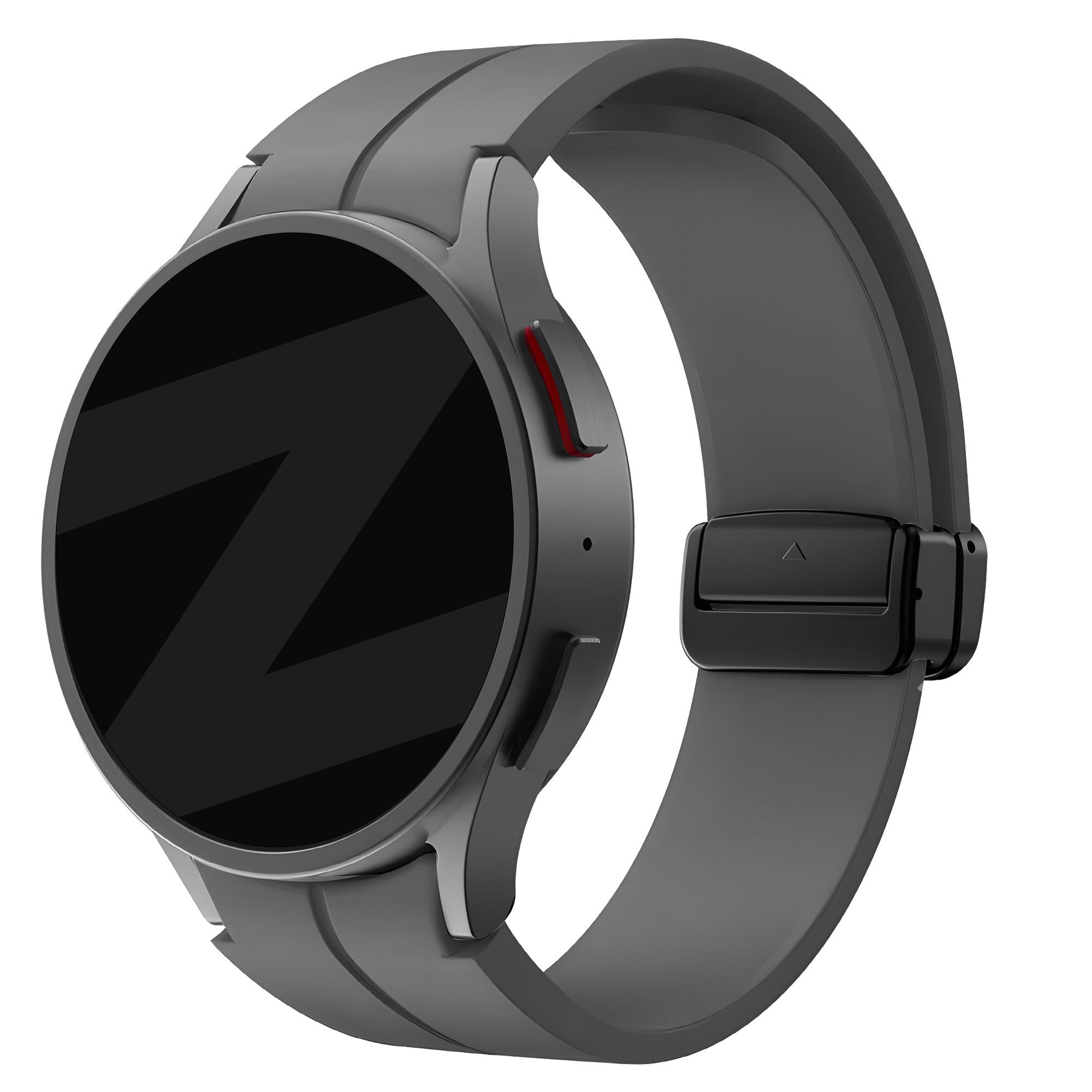 D-Buckle Silicone Strap, dark grey, on a watch, 3/4 front view