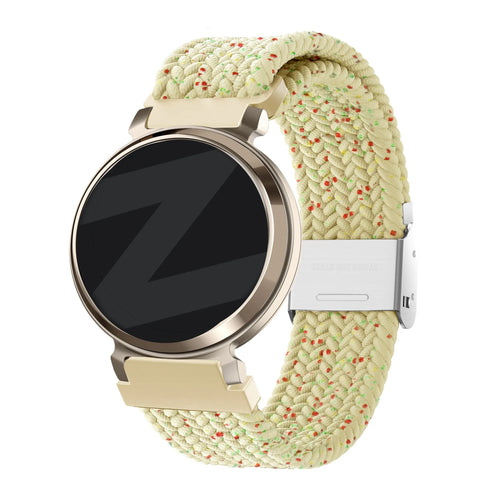 Woven Nylon Strap, beige, on a watch, 3/4 front view
