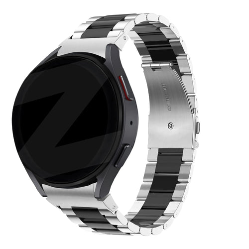 Steel Strap 'Classic', silver/black, on a watch, 3/4 front view