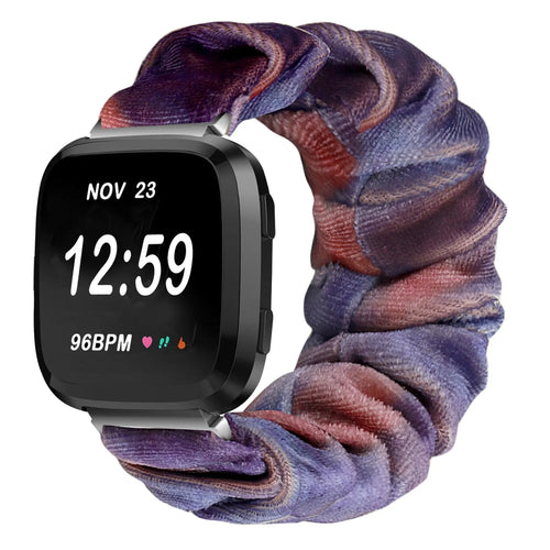 Nylon Scrunchie Strap, blue/pink, on a watch, 3/4 front view