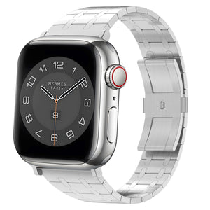 Stainless Steel Strap, silver, on a watch, 3/4 front view