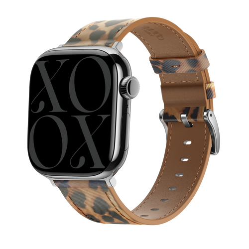 Leather Strap, leopard, on a watch, 3/4 front view