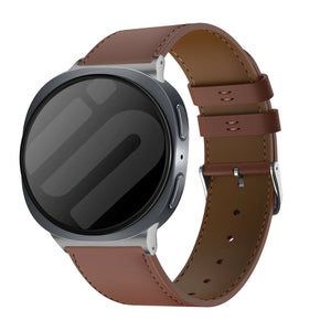 Modern Leather Strap, brown, on a watch, 3/4 front view