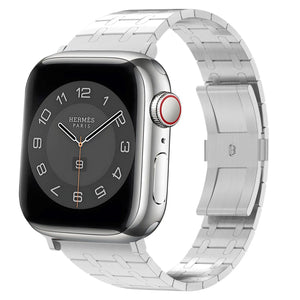 Stainless Steel Strap, silver, on a watch, 3/4 front view