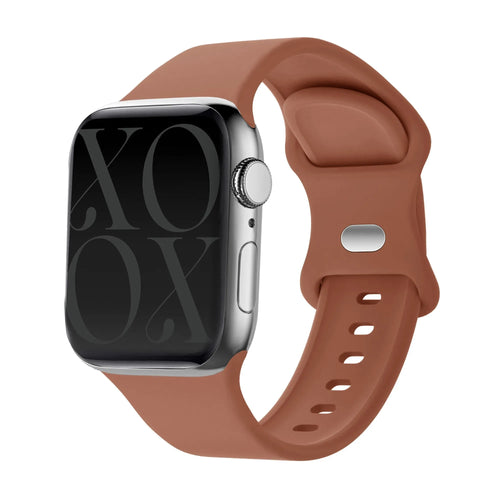Silicone Strap, brown, on a watch, 3/4 front view