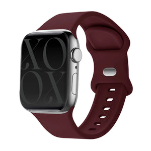 Silicone Strap, burgundy, on a watch, 3/4 front view