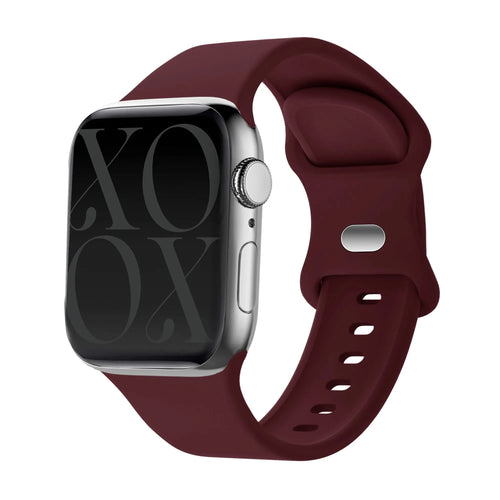 Silicone Strap, burgundy, on a watch, 3/4 front view