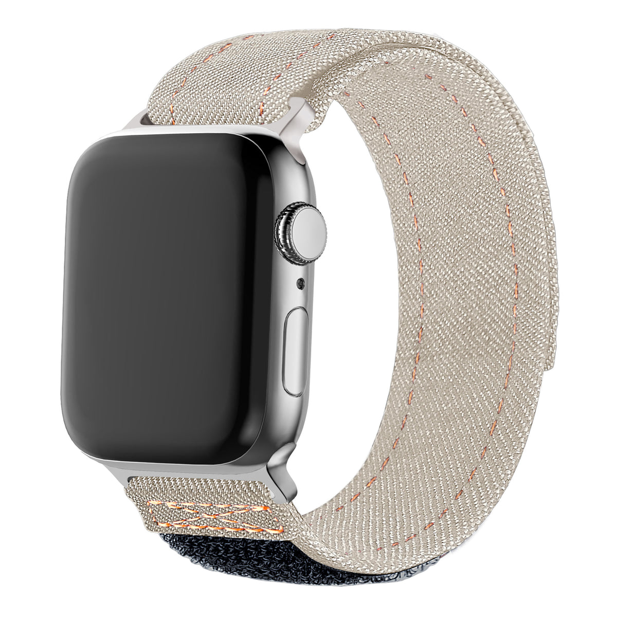 Nylon Denim Strap, beige, on a watch, 3/4 front view