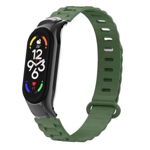 Silicone TPU Strap with Frame, army green, on a watch, 3/4 front view