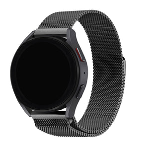 Milanese Strap, black, on a watch, 3/4 front view