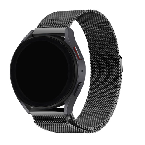 Milanese Strap, black, on a watch, 3/4 front view