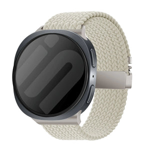 Nylon Braided Strap P-Buckle, starlight, on a watch, 3/4 front view
