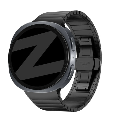 Steel Strap 'One Bead', black, on a watch, 3/4 front view