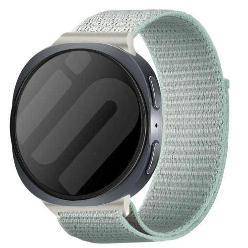 Nylon Strap, light cyan, on a watch, 3/4 front view