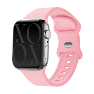 Silicone Strap, soft pink, on a watch, 3/4 front view