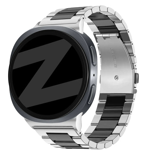 Steel Strap 'Classic', silver/black, on a watch, 3/4 front view