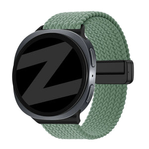 Nylon Braided Strap 'Easy Fit', viridian, on a watch, 3/4 front view