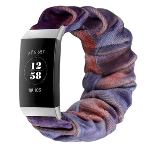 Nylon Scrunchie Strap, blue/pink, on a watch, 3/4 front view
