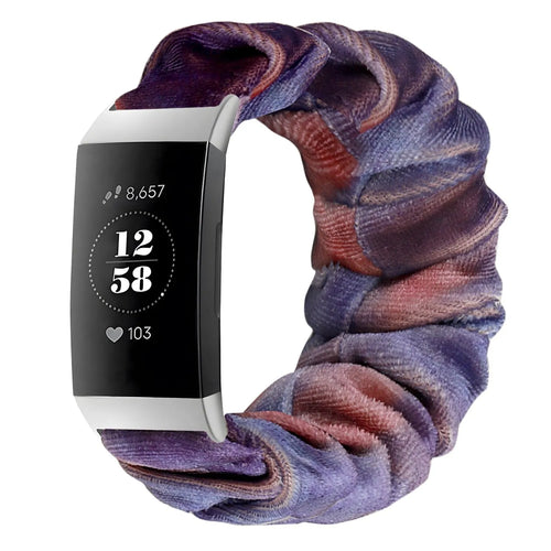 Nylon Scrunchie Strap, blue/pink, on a watch, 3/4 front view