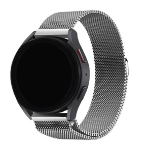 Milanese Strap, silver, on a watch, 3/4 front view