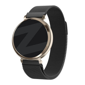 Milanese Loop Strap, black, on a watch, 3/4 front view