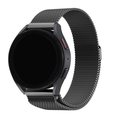 Milanese Strap, black, on a watch, 3/4 front view