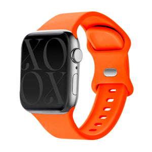 Silicone Strap, orange, on a watch, 3/4 front view