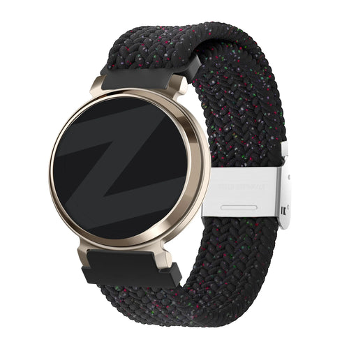 Woven Nylon Strap, black mix, on a watch, 3/4 front view