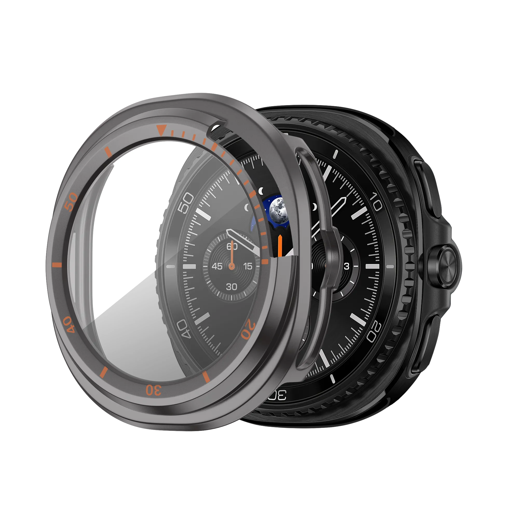Bandz Samsung Galaxy Watch 8 Classic Bezel Cover mit Glas (Titan Grau/Orange)