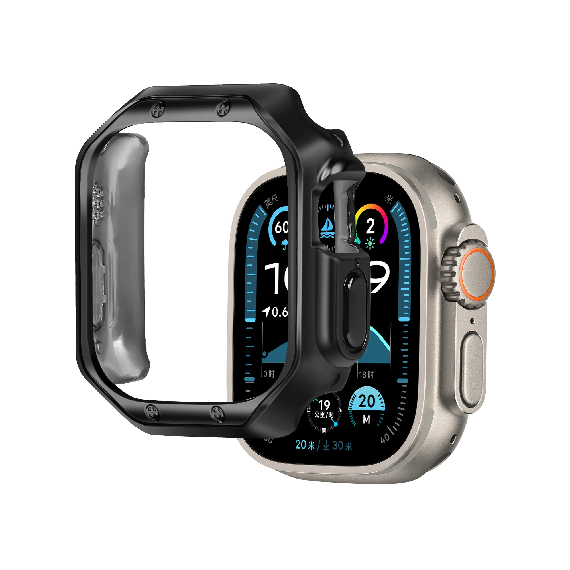 Bandz Apple Watch Ultra - 49mm galvanisiertes TPU-Gehäuse (Schwarz)