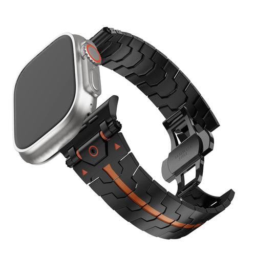 Bandz Apple Watch Gebürstetes Metallarmband 'Deluxe' (Schwarz/Orange)