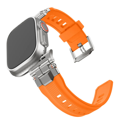 Bandz Apple Watch Armband aus Flüssigsilikon 'Explorer' (Orange mit Titan)