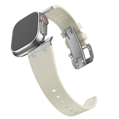 Bandz Apple Watch Ultra Silicone Strap 'Luxe Liquid' (Beige with Silver)