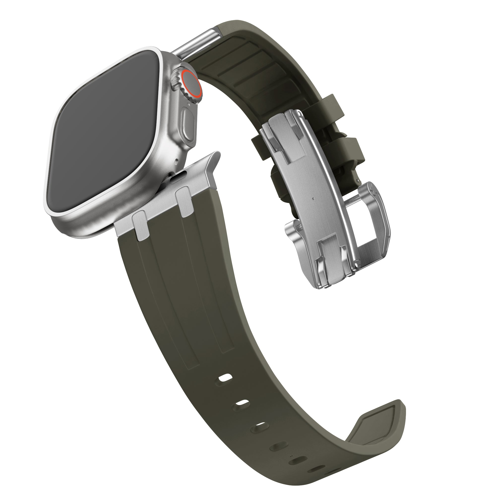 Bandz Apple Watch Ultra Silikonarmband Luxus Liquid (Braun mit Silber)