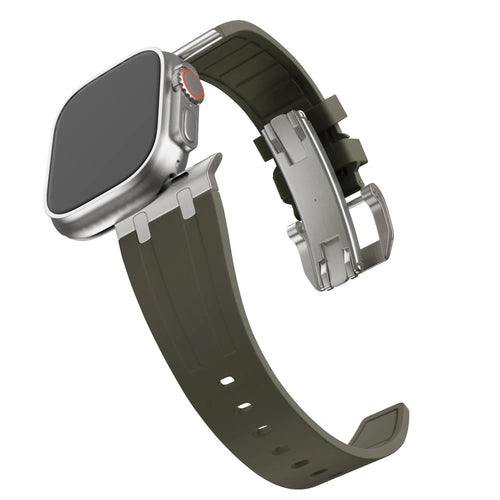 Bandz Apple Watch Silikonarmband 'Luxe Liquid' (Braun mit Titan)
